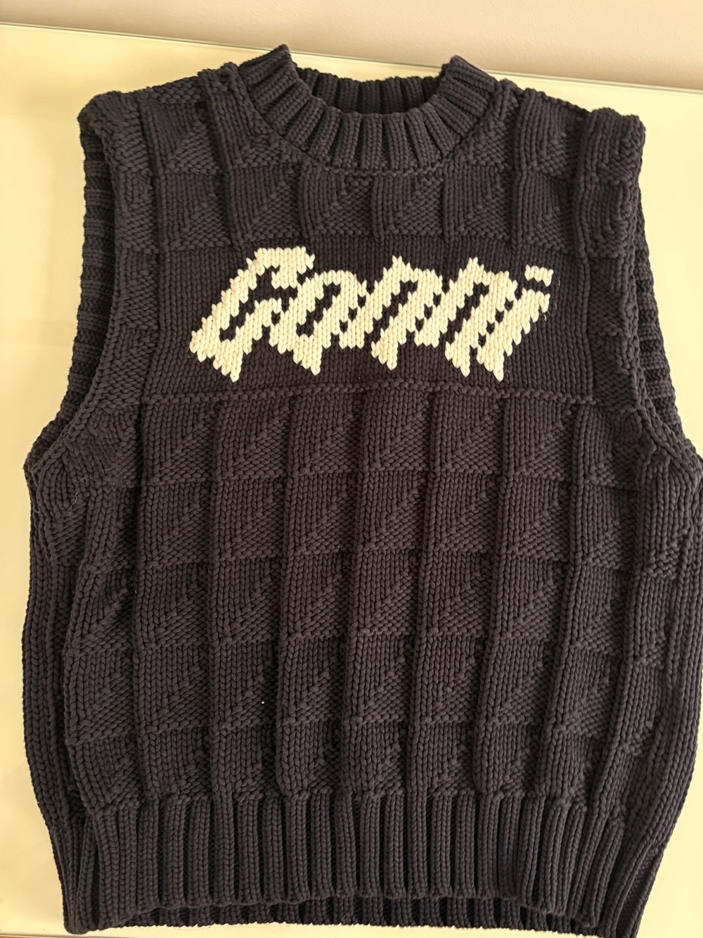 Ganni Sweater Vest with White Logo - Navy blue